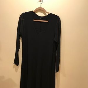 Comfy Black Dress with sheer sleeves and hem